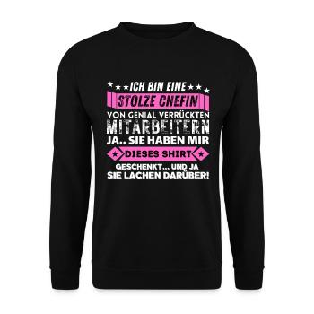stolze Chefin von genial verrückten mitarbeitern - Unisex Pullover - Schwarz - Vorne - Alina (178cm) & Michal (187cm)