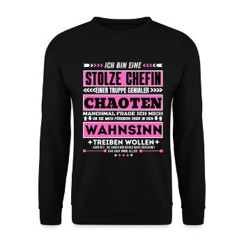 stolze Chefin einer truppe genialer Chaoten - Unisex Pullover - Schwarz - Vorne - Alina (178cm) & Michal (187cm)