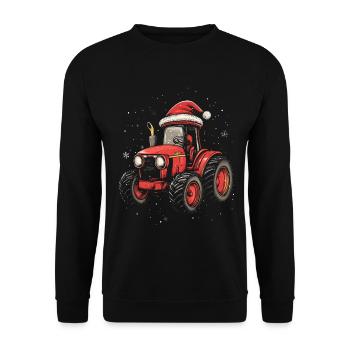 Tractor Christmas Hat Graphic Christmas Farmer - Unisex Sweatshirt - black - Front - Alina (178cm) & Michal (187cm)