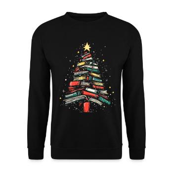 Bücherwurm Geschenk Weihnachtsbaum Bücher Lesen - Unisex Pullover - Schwarz - Vorne - Alina (178cm) & Michal (187cm)