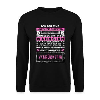 ICH BIN EINE STOLZE CHEFIN Humor Lustig - Unisex Pullover - Schwarz - Vorne - Alina (178cm) & Michal (187cm)