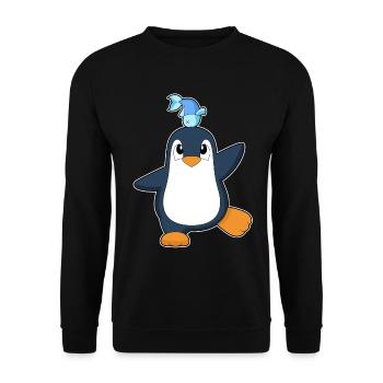 Pinguin Fisch  - Unisex Pullover - Schwarz - Vorne - Alina (178cm) & Michal (187cm)