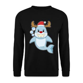 Shark Christmas Reindeer - Unisex Sweatshirt - black - Front - Alina (178cm) & Michal (187cm)