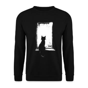 Chat jetant un coup d’œil par la fenêtre chat propriétaire grunge - Sweat-shirt Unisexe - noir - Devant - Alina (178cm) & Michal (187cm)