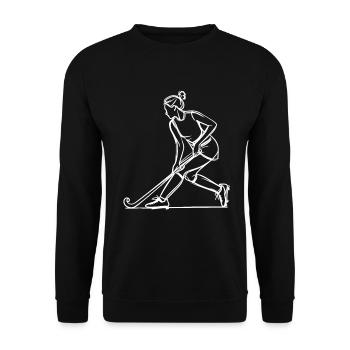 Feldhockeyspielerin Zeichnung - Unisex Pullover - Schwarz - Vorne - Alina (178cm) & Michal (187cm)
