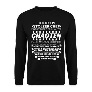 ICH BIN EIN STOLZER CHEF BRILLIANTER CHAOTEN TEAM - Unisex Pullover - Schwarz - Vorne - Alina (178cm) & Michal (187cm)