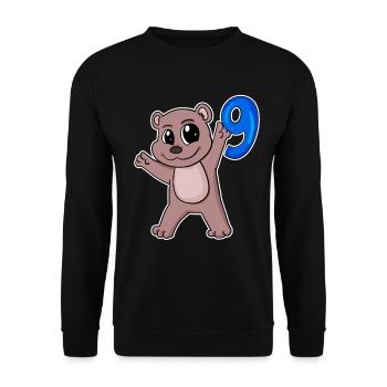 Ours motif 9e anniversaire - 9 ans - Sweat-shirt Unisexe - noir - Devant - Alina (178cm) & Michal (187cm)