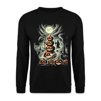Spooky Halloween Pumpkin Tower - Unisex Sweatshirt - black - Front - Alina (178cm) & Michal (187cm)