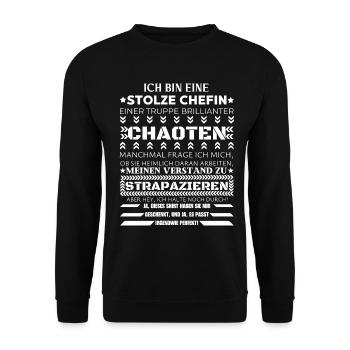 EINE STOLZE CHEFIN BRILLIANTER CHAOTEN - Unisex Pullover - Schwarz - Vorne - Alina (178cm) & Michal (187cm)