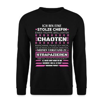 EINE STOLZE CHEFIN BRILLIANTER CHAOTEN - Unisex Pullover - Schwarz - Vorne - Alina (178cm) & Michal (187cm)