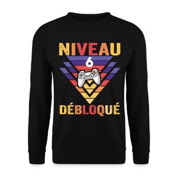 Level 6 Freigeschaltetes Geschenk 6 Jahre alter Gamer Geek Lustig - Unisex Pullover - Schwarz - Vorne - Alina (178cm) & Michal (187cm)