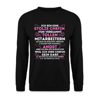STOLZE CHEFIN VON VERDAMMT TOLLEN MITARBEITERN - Unisex Pullover - Schwarz - Vorne - Alina (178cm) & Michal (187cm)