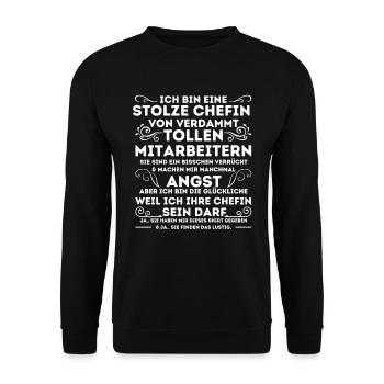 STOLZE CHEFIN VON VERDAMMT TOLLEN MITARBEITERN - Unisex Pullover - Schwarz - Vorne - Alina (178cm) & Michal (187cm)