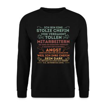 STOLZE CHEFIN VON VERDAMMT TOLLEN MITARBEITERN - Unisex Pullover - Schwarz - Vorne - Alina (178cm) & Michal (187cm)