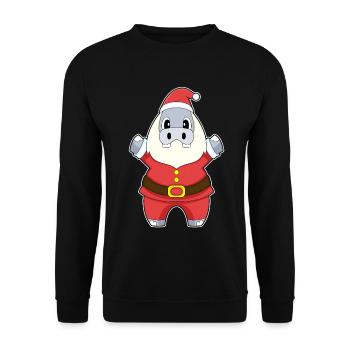 Nilpferd Weihnachten Weihnachtsmann - Unisex Pullover - Schwarz - Vorne - Alina (178cm) & Michal (187cm)