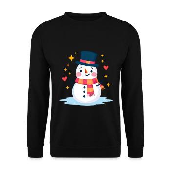 Süßer Schneemann mit Zylinder Festliche Weihnachtsstimmung - Unisex Pullover - Schwarz - Vorne - Alina (178cm) & Michal (187cm)
