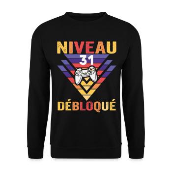 Level 31 Unlocked Gift 31 Year Old Gamer Geek Funny - Unisex Sweatshirt - black - Front - Alina (178cm) & Michal (187cm)