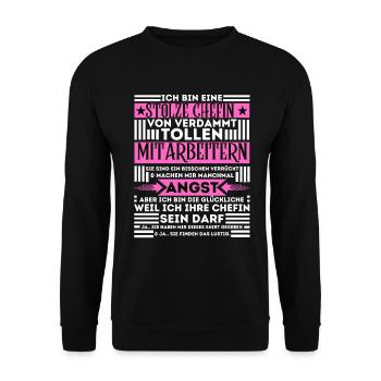 STOLZE CHEFIN VON VERDAMMT TOLLEN MITARBEITERN - Unisex Pullover - Schwarz - Vorne - Alina (178cm) & Michal (187cm)