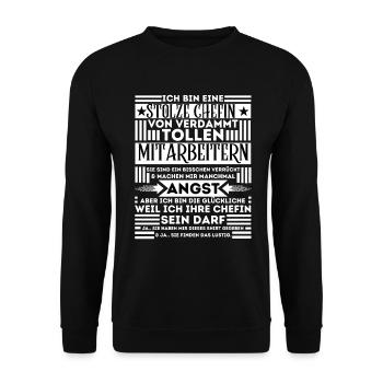STOLZE CHEFIN VON VERDAMMT TOLLEN MITARBEITERN - Unisex Pullover - Schwarz - Vorne - Alina (178cm) & Michal (187cm)
