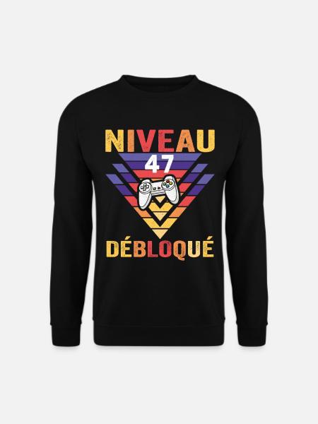 Niveau 47 Débloqué Cadeau 47 Ans Gamer Geek Drôle - Sweat-shirt Unisexe - noir