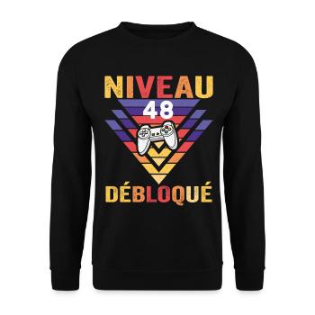 Level 48 Unlocked Gift 48 Years Gamer Geek Funny - Unisex Sweatshirt - black - Front - Alina (178cm) & Michal (187cm)
