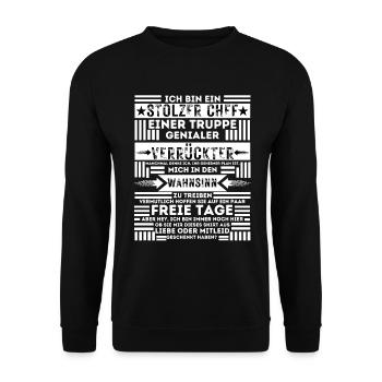 ICH BIN EIN STOLZER CHEF EINER TRUPPE VERRÜCKTER - Unisex Pullover - Schwarz - Vorne - Alina (178cm) & Michal (187cm)