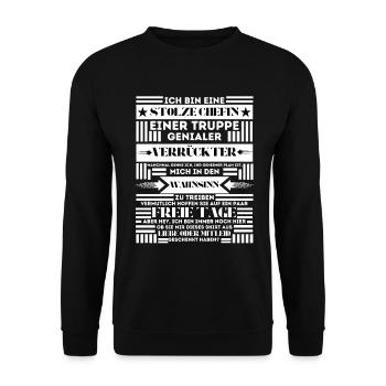 STOLZE CHEFIN EINER TRUPPE GENIALER VERRÜCKTEN - Unisex Pullover - Schwarz - Vorne - Alina (178cm) & Michal (187cm)