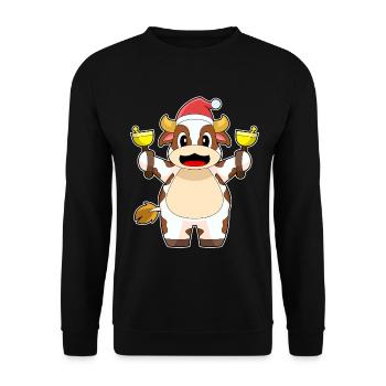 Kuh Weihnachten Weihnachtsglocken - Unisex Pullover - Schwarz - Vorne - Alina (178cm) & Michal (187cm)