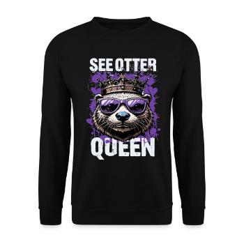 See Otter Queen – Otter mit Krone und Sonnenbrille - Unisex Pullover - Schwarz - Vorne - Alina (178cm) & Michal (187cm)
