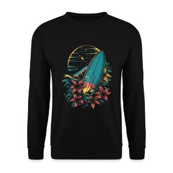 Surfbrett Cartoon - Unisex Pullover - Schwarz - Vorne - Alina (178cm) & Michal (187cm)