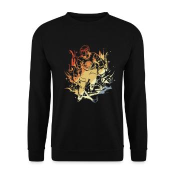Eishockeyspieler Comic Stil - Unisex Pullover - Schwarz - Vorne - Alina (178cm) & Michal (187cm)