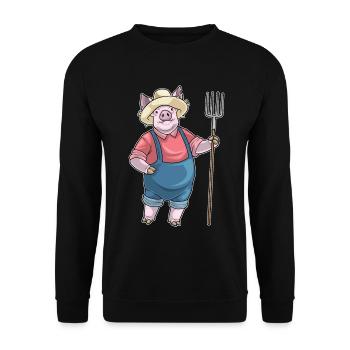Schwein Landwirt Mistgabel Bauernhof - Unisex Pullover - Schwarz - Vorne - Alina (178cm) & Michal (187cm)