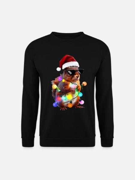 Weihnachts Eichhörnchen mit Lichterkett - Unisex Pullover - Schwarz