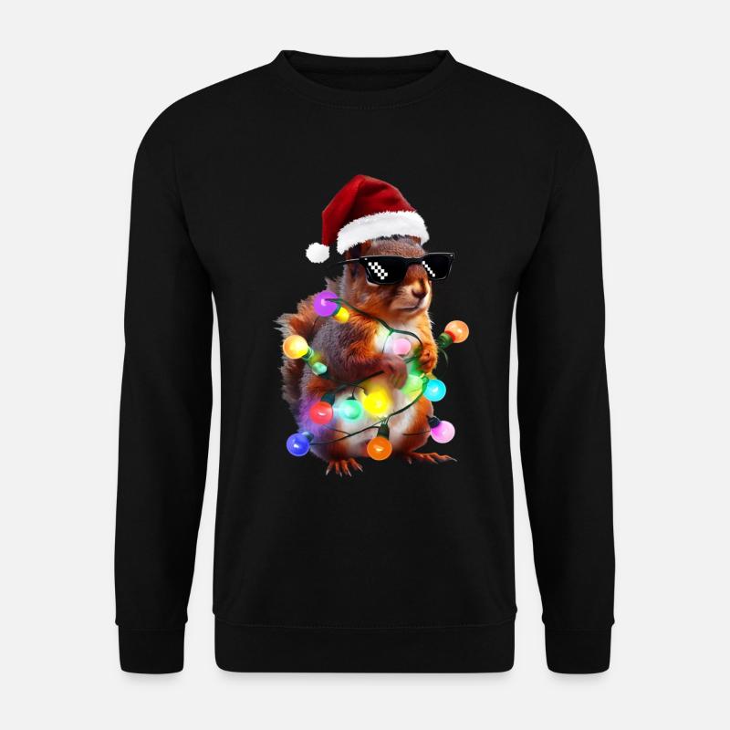 Weihnachts Eichhörnchen mit Lichterkett - Unisex Pullover - Schwarz