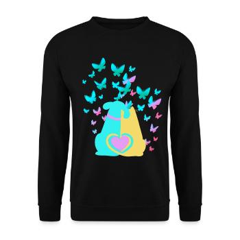 Frühling Hund Katze Herz - Unisex Pullover - Schwarz - Vorne - Alina (178cm) & Michal (187cm)