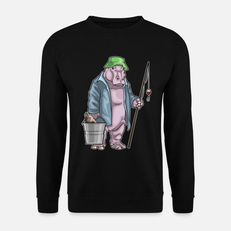 Nilpferd Angler Angelrute Angeln - Unisex Pullover - Schwarz
