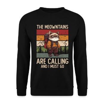 The Meowntains Are Calling Hiking Cat Gift - Unisex Sweatshirt - black - Front - Alina (178cm) & Michal (187cm)