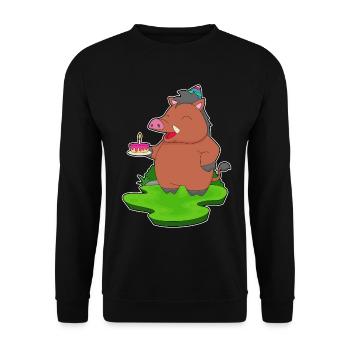 Wildschwein Geburtstag Kuchen - Unisex Pullover - Schwarz - Vorne - Alina (178cm) & Michal (187cm)