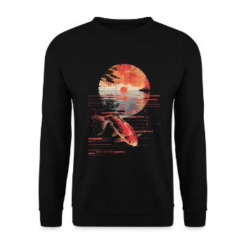 Pêche Synthwave - Sweat-shirt Unisexe - noir - Devant - Alina (178cm) & Michal (187cm)