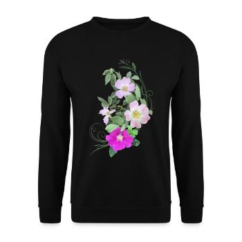 Rosehip Blossoms and Vine, Mixed Media Art - Unisex Sweatshirt - black - Front - Alina (178cm) & Michal (187cm)