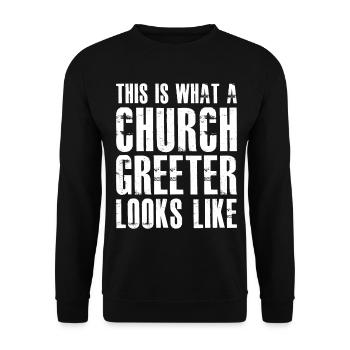 Voici à quoi ressemble un préposé à l’accueil d’une église - Sweat-shirt Unisexe - noir - Devant - Alina (178cm) & Michal (187cm)