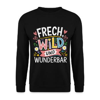 Frech Wild und Wunderbar – kunterbunte Motive - Unisex Pullover - Schwarz - Vorne - Alina (178cm) & Michal (187cm)