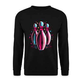 Bowling 80er Jahre Look - Unisex Pullover - Schwarz - Vorne - Alina (178cm) & Michal (187cm)