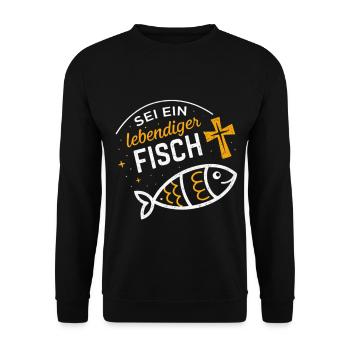 Lebendiger Fisch Zitat Illustration - Unisex Pullover - Schwarz - Vorne - Alina (178cm) & Michal (187cm)