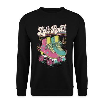 Let's Roll Buntes Retro-Rollschuh-Design - Unisex Pullover - Schwarz - Vorne - Alina (178cm) & Michal (187cm)