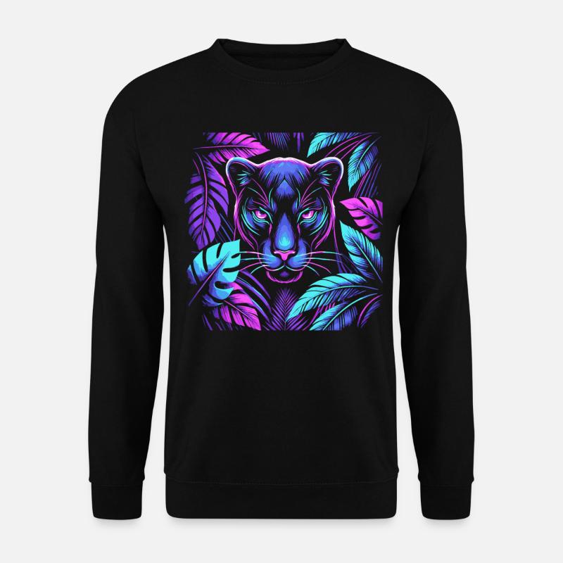 Lebendiger Panther mit tropischen Blättern Design - Unisex Pullover - Schwarz