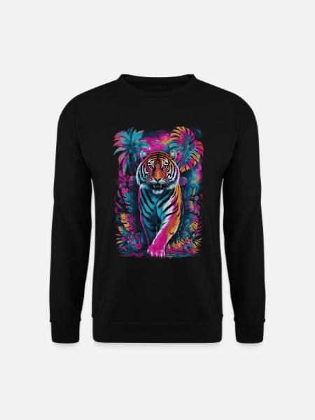 Psychedelic Tiger in Vibrant Jungle Design - Unisex Sweatshirt - black
