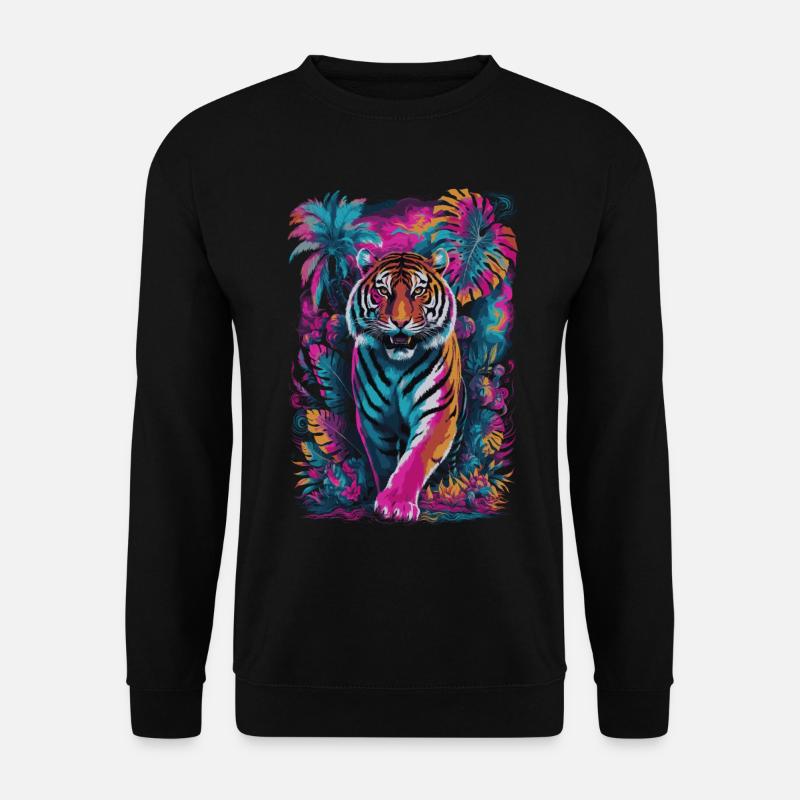 Psychedelic Tiger in Vibrant Jungle Design - Unisex Sweatshirt - black