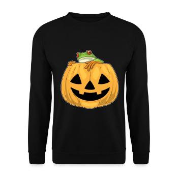 Frosch Halloween Kürbis - Unisex Pullover - Schwarz - Vorne - Alina (178cm) & Michal (187cm)