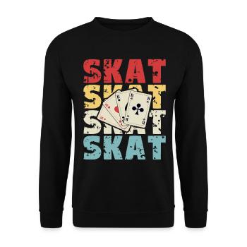 Skat Karten Retro Design - Unisex Pullover - Schwarz - Vorne - Alina (178cm) & Michal (187cm)